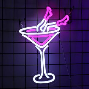 Panneau Néon À Intensité Variable Pour Décoration Murale, 24 X 35 Cm, Panneau Lumineux Led Avec Alimentation Usb Pour Bar, Salon, Fête, Pub (Cocktail) - Neuf