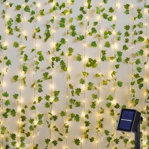 TRAHOO-Guirlande Lumineuse Solaire Exterieur 10M 100 LED Lierre Artificiel Guirlande, 8 Modes IP65 &Eacute;tanche Guirlande Lierre Lumiere Solaire pour Jardin Terrasse Balcon Chambre No&euml;l D&eacute;coration - Neuf