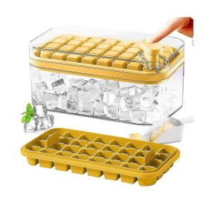 Bac À Glaçons Avec Couvercle Et Bac,Paquet De 2 Bacs À Glaçons Pour Congélateur,64 Moules À Glaçons (Jaune) - Neuf