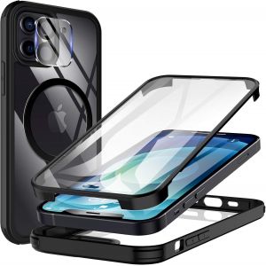 Verre Trempé Coque Avec Iphone 12 Mini 5.4-Pouces, Compatible Avec Chargeur Magnétique, Parechocs Antichoc, Double Face Protection Housse De Téléphone Intégrale - Noir - Neuf