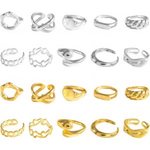 Kahfl-2 Ensembles D'anneaux Métalliques Géométriques,Anneaux Irréguliers,Anneaux Personnalisés Mode,Anneaux Réglables,Anneaux Empilables (Or,Argent) - Neuf
