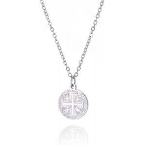 Kal-Collier Avec Pendentif Croix Crois&eacute;e De J&eacute;rusalem - M&eacute;daillon De J&eacute;rusalem - Bijou Religieux M&eacute;di&eacute;val Grec - Cadeau De Bapt&ecirc;me Pour Homme Et Femme - Neuf