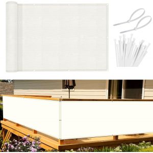 SJZG-Brise Vue Balcon Beige 80X300 Cm, Cache Brise Balcon Pour Jardin Exterior Pes, Avec Trous Et Serre Câbles, Uv Résistant - Neuf