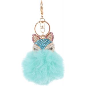 Kal-Porte-Cl&eacute;s Lapin Tout Doux Chanceux Porte-Cl&eacute;s En Porte-Cl&eacute;s Boule Pelucheux T&ecirc;te De Renard Charme De &Agrave; Main Renard Strass Porte-Cl&eacute;s Flous Duveteux Boule Feuillet&eacute;e Manquer - Neuf
