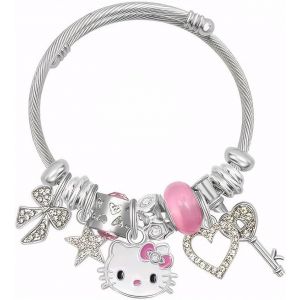 Eryi-Bracelet Pour Femmes Anime Bracelet Chat Acier Inoxydable Avec Pendentif En Forme De Chat Mignon Reglable Bracelet Bijoux Personnalisé Cadeau - Neuf