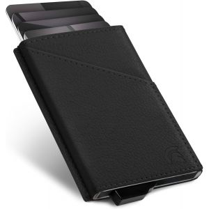 KALANKA-Porte-Cartes avec Blocage RFID, Portefeuille Fin et Protecteur de Carte de crédit sans Contact, Cuir Noir, Minimaliste - Neuf