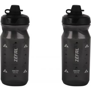 Kal-Pack Sense Soft 65 No-Mud - Lot De Deux Bidons Velo Et Vtt - Gourde Sport Souple Et Inodore - Bidon Eau Sans Bpa - Tetine Silicone - Noir Fumé, 2 X 650 Ml - Neuf