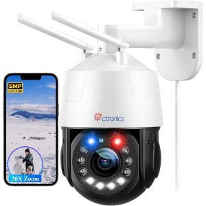 ChenQuanSarl-5Mp 30X Zoom Optique Métal Caméra Surveillance Wifi Extérieure 5/2.4Ghz, Ptz Ip Caméra 150M Vision De Nuit Couleur, Auto Cru & Zoom,Alarme Sonore Et Lumineuse, Ip66 (Blanc) - Neuf