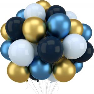 30Pcs Light Blue Dark Blue Gold Balloons, 12 Inch Blue Balloon Garland, Gold Blue Latex Helium Balloons For Wedding Birthday Party Decoration(Blue Gold) - Neuf