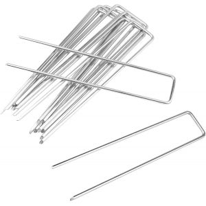Pack de 50 U-Jardin 15cm en Acier Galvanisé Sol Ongles pour le Contrôle des mauvaises Herbes Tissu, du tulle, de Gazon Artificiel, la Tente, la Membrane, de l'Argent - Neuf