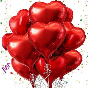 SJZG-Rouge Ballon Coeur 18 Pouces - 15 Pi&egrave;ces Ballon Mariage Helium Pour La Saint-Valentin, F&ecirc;te D'Anniversaire, Fian&ccedil;ailles, F&ecirc;te Des M&egrave;res - D&eacute;coration Mariage - Neuf