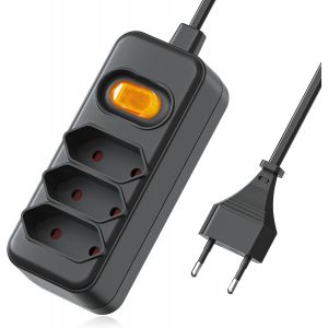 Rallonge 3 m - 3 prises - Prise europ&eacute;enne - Prise multiple - Rallonge de 1 &agrave; 3 euros - Prise europ&eacute;enne - R&eacute;partiteur avec interrupteur - Max 625 W - Pour ordinateur TV - Noir - Neuf