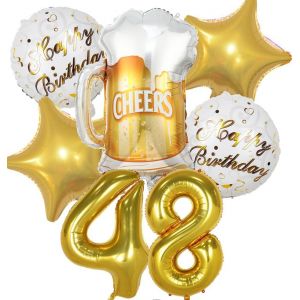 SJZG-Ballon 48 Ans Anniversaire Homme Femme, Decoration Anniversaire 48 Ans, Ballon Anniversaire 48 Ans Or, Ballon Bi&egrave;re Ballon Bouteille Verre &Agrave; Vin Decoration Pour Anniversaire 48 Ans Femme Homme - Neuf
