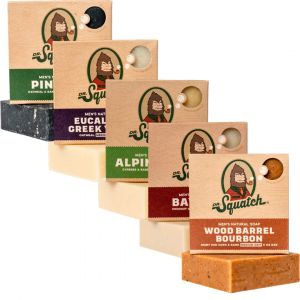 Savon naturel Dr. Squatch pour hommes, lot de 5 parfums au choix : sauge alpine, rhum au laurier, goudron de pin, yaourt &agrave; l&rsquo;eucalyptus grec, bourbon en f&ucirc;t de bois - Neuf