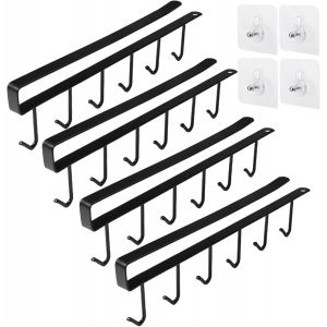 Kalanka-4 Pi&egrave;ces Porte Tasse Suspendue, Tasse Rangement Crochets, Cabinet Crochets Sous &iquest;Armoir, Support Tasse A Cafe Suspendu, Porte-Tasses, Crochets De Rangement Pour Tasses, Sans Per&ccedil;age (Noire) - Neuf