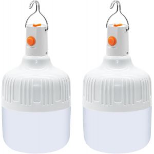 Pack De 2 Led Lanterne De Camping (300w), Puissant Rechargeable Par Usb Lampes De Camping, 500 Lumens, 3 Modes De Luminosité, Portable Imperméable À L'eau, Pour Le Camping, La Pêche, La Randonnée, Jardin, Urgence - Neuf