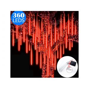D&eacute;coration de No&euml;l lumineuse m&eacute;t&eacute;ore rouge &agrave; 10 tubes solaires - Neuf