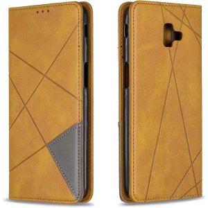 Mdy-Coque Pour Samsung Galaxy J6 Plus 2018, Housse Portefeuille En Cuir Etui De Protection Avec Slim Tpu Silicone Bumper Magnétique Flip Case, Porte Cartes Avec Fonction Support Cover (Jaune) - Neuf