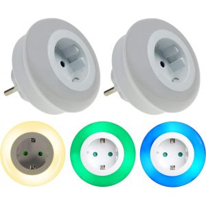 Lot De 2 Veilleuse Led Pour Enfants Avec Prise 11-253 Lampe D'orientation Avec Capteur Cr&eacute;pusculaire Et Interrupteur Tactile R&eacute;glage De Couleur Led Blanc Chaud-Bleu-Vert, &Eacute;clairage De S&eacute;curit&eacute; - Neuf