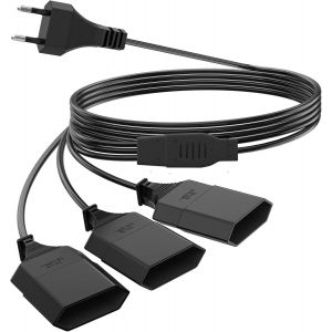 2M Rallonge de C&acirc;ble d'alimentation, C&acirc;ble D'extension 3 en 1 Europ&eacute;enne vers Triple Prise Europ&eacute;enne de Type C, 0,75 mm&sup2; Max. 2.5A/250V pour Lampe de Projecteur de Moniteur D'ordinateur de TV PC - Neuf