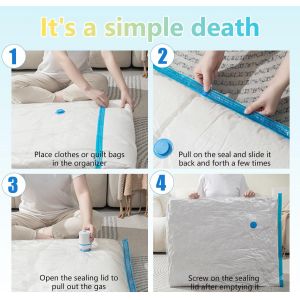 SJZG-Sac Sous Vide, Sac Rangement Sous Vide Aspirateur, V&ecirc;tement Aspirateur, Sac De Rangement Vide Voyages, Lot De 6 (70 X 50Cm) Vetement Reutilisable, Housse De Rangement Sous Vide Couettes - Neuf