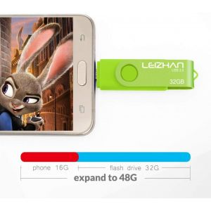 Clé USB 3.0 32Go OTG Flash Drive Dual Port Mémoire Stick pour Téléphone Android Tablette & PC-Vert - Neuf