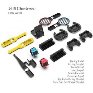 Ensemble De Sport Switch 14 En 1 Support + Poignée + Volant + Raquette De Tennis + Bâton De Taiko + Dragonne + Support De Disque | Accessoires Compatibles - Neuf