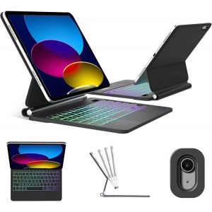 Clavier Pour Ipad A16 11'' 2025/Ipad 10 Ème Génération (2022) - Azerty Français Avec Pavé Tactile, Fixation Magnétique, Rétroéclairage 7 Couleurs, Coque Clavier Ultra-Fine, Noir - Neuf
