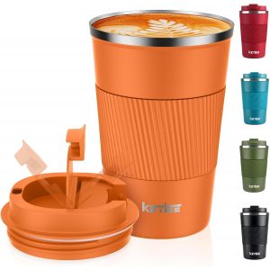 Eryi-Tasse À Café Isotherme Avec Couvercle Anti-Fuite, Réutilisable, À Double Paroi, En Acier Inoxydable Pour Boissons Chaudes Et Froides, 380 Ml, Marron Orangé - Neuf