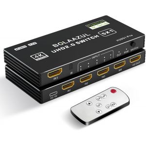 LETNERNY-Commutateur Hdmi 5 En 1 ¿ 4K @ 60 Hz, Hub D'Extension De Port Hdmi Avec Télécommande Pour 5 Entrées, Prend En Charge La 3D, Hdcp2.2, Hdr Pour Ps5/Ps4 Pro/Ps4, Xbox Series X/S, Apple Tv - Neuf