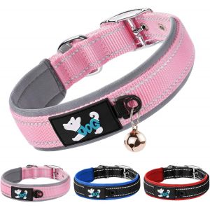 Collier Pour Chien, Collier En Nylon R&eacute;fl&eacute;chissant R&eacute;glable Classique Avec Rembourr&eacute; Doux Respirant Mesh, Collier Avec &Eacute;tui Airtag Pour Petits Chiens, Moyen Gros, Grand Chiens(Bleu-S) - Neuf