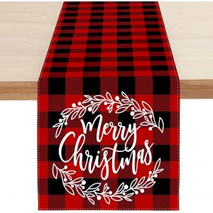 No&euml;l Nappe Rouge Et Noir V&eacute;rifie, 33x180 Cm, De Forme Rectangulaire, Nappe Machine Nappe Anti-Tache Nappe Nappe De No&euml;l Pour Les Pique-Niques, Les F&ecirc;tes De No&euml;l, D&eacute;corations De Table - Neuf