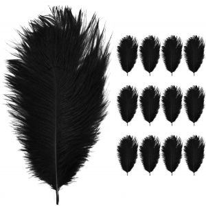 Mevronisshop-12 Pi&egrave;ces Plumes D'autruche Naturelles 20-25 Cm Pour Mariage, Couture, Artisanat, Costumes, F&ecirc;te &Agrave; Th&egrave;me, D&eacute;coration De No&euml;l (Noir) - Neuf
