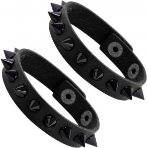 2pcs Bracelet À Rivet Spike Punk Rock Gothique Manchette Cuir Pu Noir Accessoire Biker Homme.[N51] - Neuf