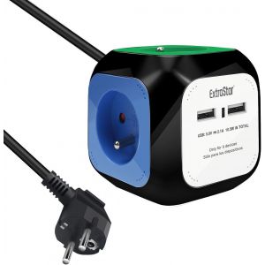 Multiprise USB Cube, Bloc Multiprises avec 4 Prises et 2 Ports USB, Chargeur USB Multiple, Multiprise Electrique pour Bureau, Maison, Peut &ecirc;tre install&eacute; au Mur, sur la Table, 1,5 m, Noir - Neuf
