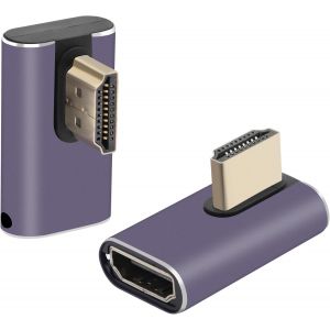 Lot de 2 adaptateurs HDMI m&acirc;le vers Femelle &agrave; Angle Gauche de 90 degr&eacute;s - 48 Gbps - Prise en Charge 8K @ 60 Hz 4K @ 120 Hz - Compatible avec HDTV, HDR, Arc, Ordinateurs Portables (2PCS) - Neuf