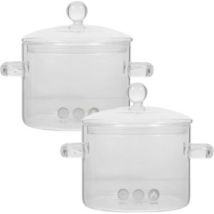 Jexnovashop-Lot De 2 Marmites En Verre Avec Couvercle - 1350 Ml - Marmite Transparente - En Verre Borosilicate - Pour Cuisini&egrave;re &Agrave; Induction - Neuf
