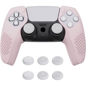 Coque Protection Pour Ps5 Manette,Housse Silicone Avec Capuchon Joystick Pour Ps5 Controller Cover Skin Antid&eacute;rapante Compatible Avec Station De Charge-Rose - Neuf