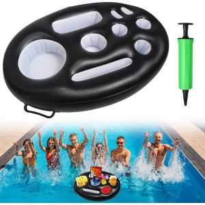 Bar Flottant Piscine 9 Trous Gonflable Porte-Boissons, Porte Gobelet Gonflable Piscine Avec Pompe &Agrave; Air, Support Gonflable De Boisson Pour Piscine, Boissons, Vin, Fruits, T&eacute;l&eacute;phone(Noir) - Neuf