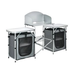 Table De Camping Pliante 174 X 47,5 X 110 Cm Stable Et Robuste Id&eacute;al Pour Pique-Nique Et Barbecue En Aluminium Gris Helloshop26 20_0011590 - Neuf