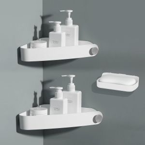 2 pi&egrave;ces Plastique Etagere Douche Sans Percage Avec bo&icirc;te &agrave; savon, Rangement et Organisation de la Salle de Bain, Porte Savon Douche, Etagere Salle de Bain, Comprend 8 Autocollants Adh&eacute;sifs, Blanc - Neuf