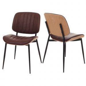Lot de 2 chaises de salle &agrave; manger HWC-O44, chaise de cuisine, bois courb&eacute; similicuir Oeko-Tex MVGnaturel, marron vintage - Neuf
