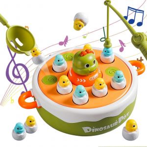 Jeu De Société Dinosaure 4 En 1 Pour Garçons Et Filles, Jouet Pop-Up Avec Plateau Musical, Jeu De Pêche, Mini Dinosaures, Morpion, Cadeau D'anniversaire, Vert - Neuf