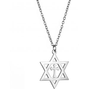 Kal-Collier Étoile De David Pour Femme En Acier Inoxydable Avec Pendentif Hexagonal Juif Classique Avec Pendentif Croix Isael Jewelry Amulette Religieus - Neuf