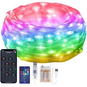 KALANKA-Guirlande Lumineuse RGB Multicolore [APP & Télécommandes], 5M Girlande de Lumière, Étanche IP65, Musique et Contrôle Vocal, pour Intérieur, Extérieur, Chambre, Noël, Batteries Included - Neuf