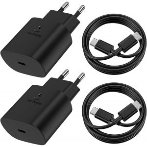 JGD-2Pack 25W Chargeur USB C avec 2 C&acirc;bles de 2M,Charge Rapide pour Samsung Galaxy S25/S24/S23/S22/S21 Ultra/S21+/S20/Note20/S10/S9,iPhone 16 Pro Max/15 Plus/iPad Pro,Adaptateur Secteur - Neuf