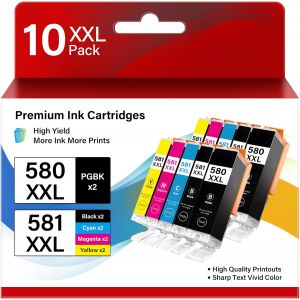 580/581 Lot de 10 cartouches d'encre XXL compatibles avec les imprimantes Canon PGBK/BK/C/M/Y Multicolore - Neuf