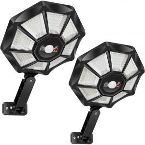 Lampadaire Solaire Exterieur, 6500k Lampes Solaires Ext&eacute;rieur Avec T&eacute;l&eacute;commande E Detecteur De Mouvement, &Eacute;tanche Ip65 Spot Solaire Eclairage De Jardin Pour All&eacute;e Terrasse Patio Garage - Neuf