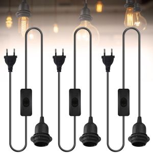 Lot de 3 douilles E27 avec c&acirc;ble et interrupteur, douille E27 avec c&acirc;ble de 1,8 m, anneau &agrave; vis, socle de lampe avec prise pour suspension de lampe, chambre &agrave; coucher, salle &agrave; manger - Neuf