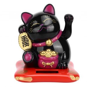 HJLIAN Chat porte-bonheur a energie solaire, mignon et decoratif, accueillant et agitant la fortune, pour la maison, le bureau ou le restaurant, noir - Neuf
